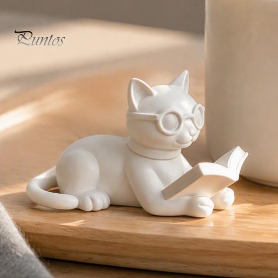Настольные украшения для офиса 3D-печатная фигурка читающего кота, декоративная статуэтка с очками, скульптура, креативное животное-украшение для дома, книжной полки