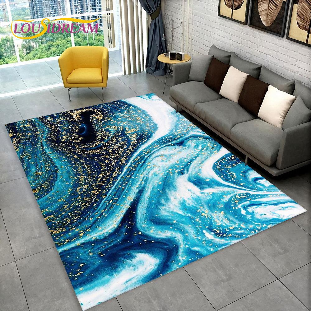 Ковер с геометрическим узором в стиле скандинавского синего золотистого мрамора, ковер для гостиной, спальни, дивана, коврика для двери, детский нескользящий коврик