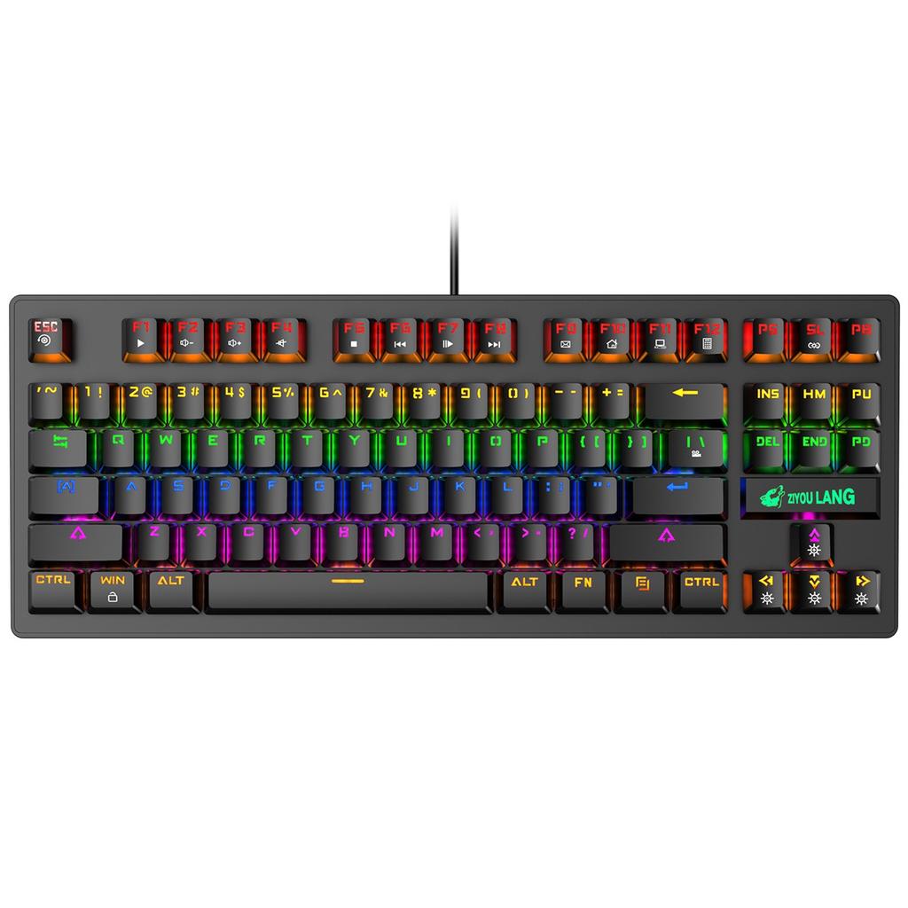 K2 Mechanical Keyboard 87 Keys Layout LED Rainbow Backlit Blue Switches Wired