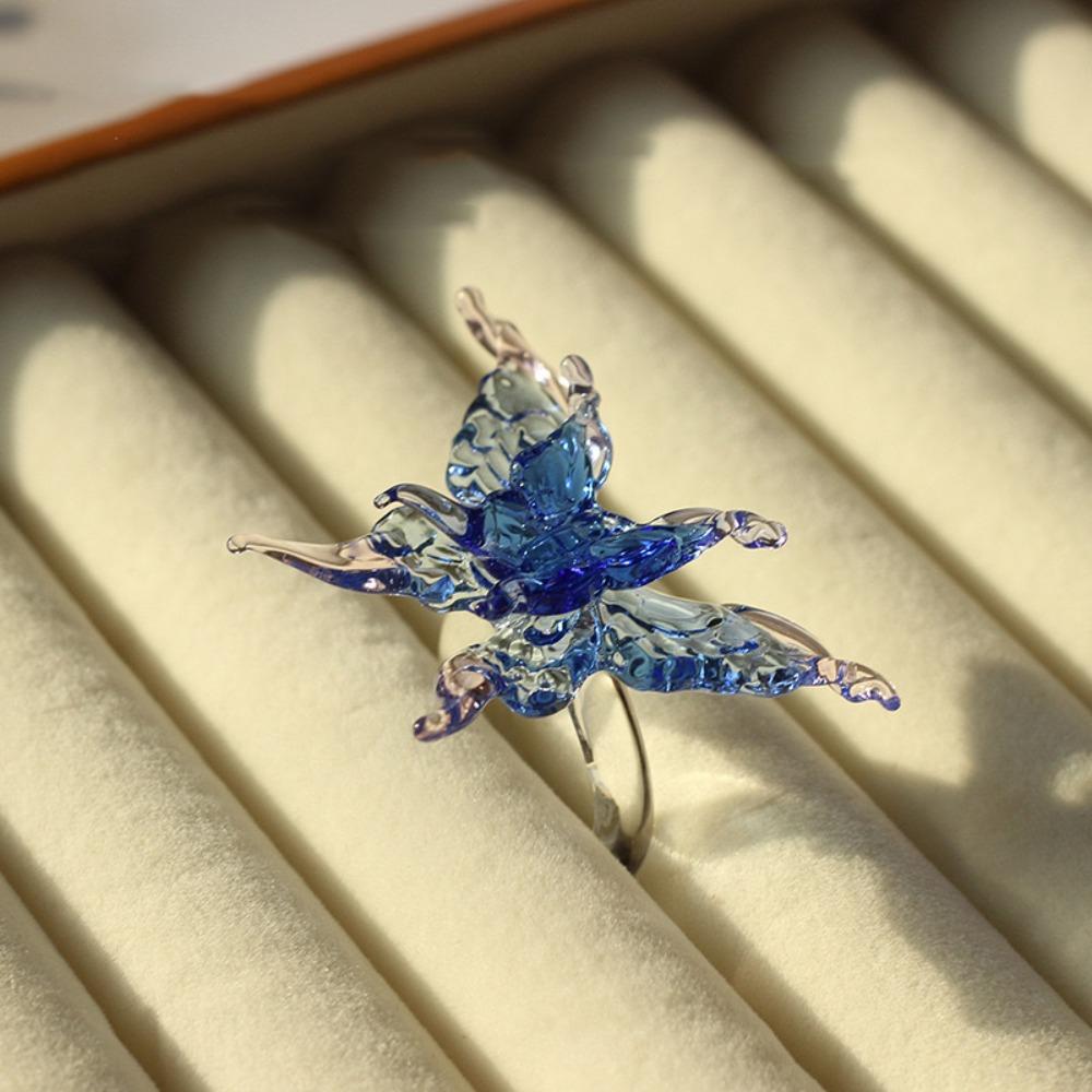 Exquisite Colorful Flower Ring Glass Crafts Chinese Dragon Ring Glaze Butterfly Ring Party Favors