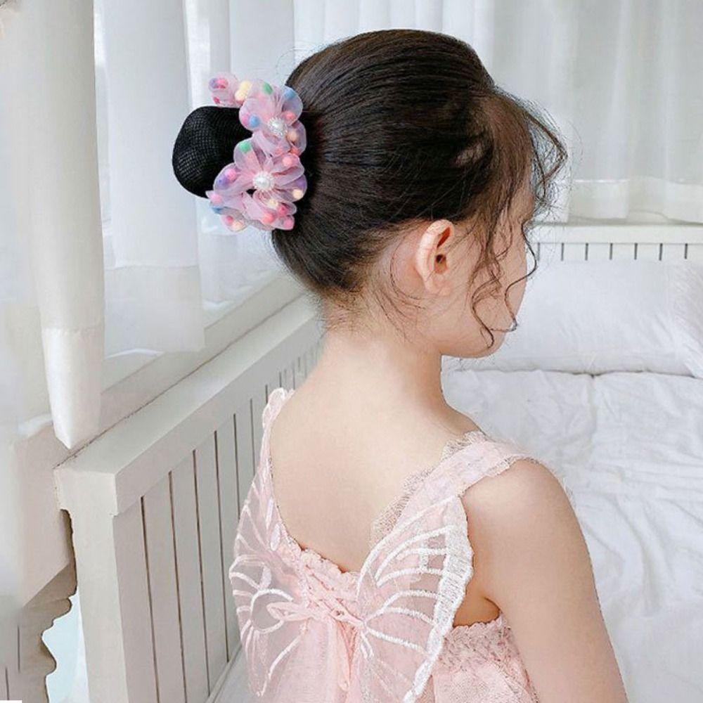 Mesh Flower Hair Net Rainbow Ballet Bun Snood Fashion Children Bun Net  Party