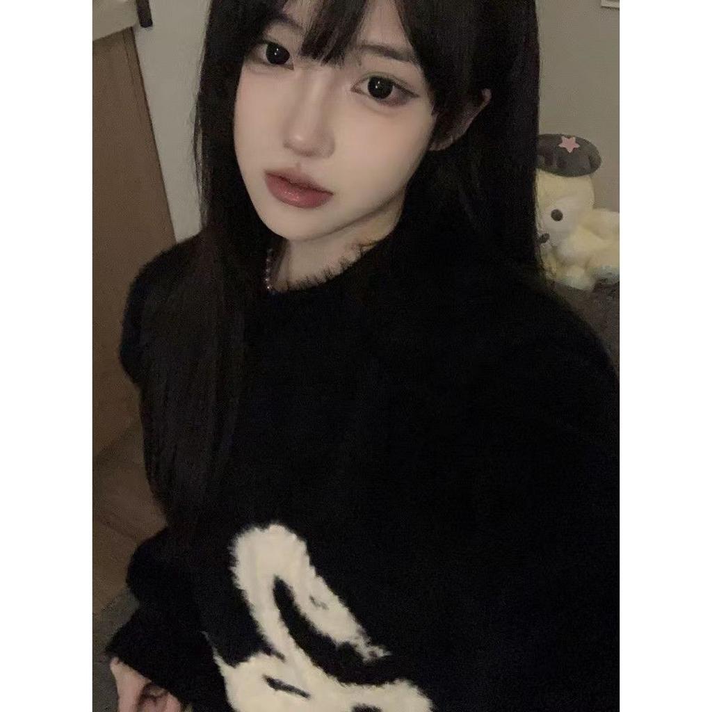 Y2k Белый готический женский свитер с принтом свободного покроя в стиле Харадзюку, корейская мода, вязаные пуловеры, змеиный узор, осенняя теплая уличная одежда