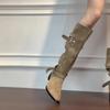 Модные Ретро Ковбойские Ботильоны Высокий Голенище Женские Сапоги Хаки Длинные Сапоги Модные Корейские Sle Плоский Каблук Повседневная Носка осень