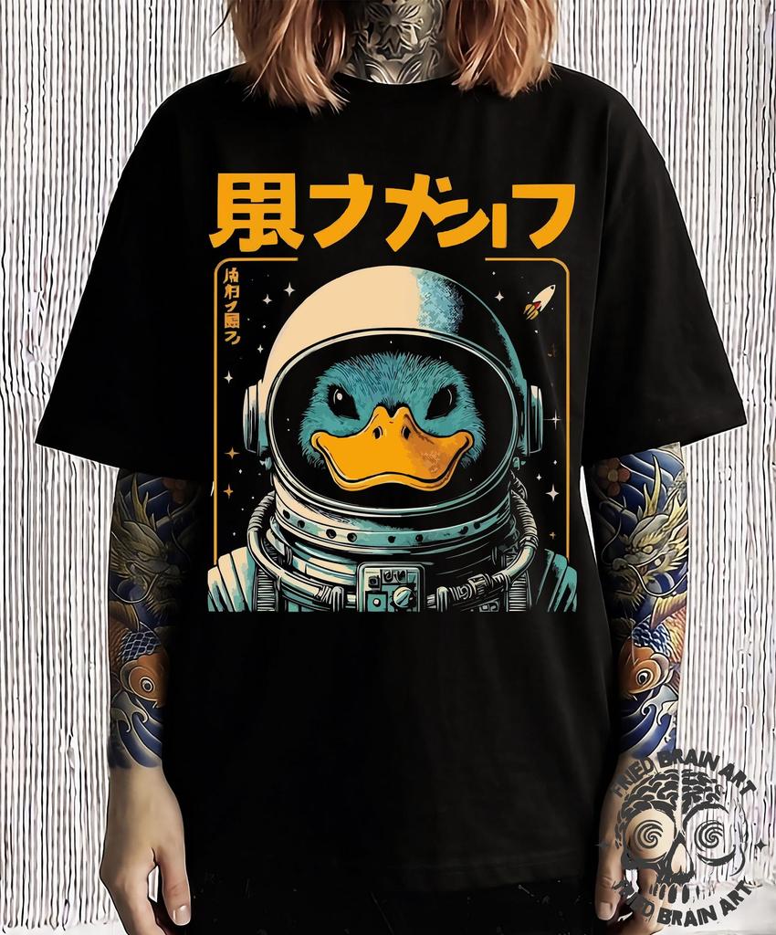 Funny Astronaut Duck T-Shirt: Sci-Fi Space Travel Tee