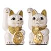 Счастливый Кот Кот Миллионер Поднята Правая Лапа Керамический Счастливый Кот Благоприятный Орнамент Фэн-шуй (M-SIZE Белый) / _ Манэки-нэко (ml_M Белый)