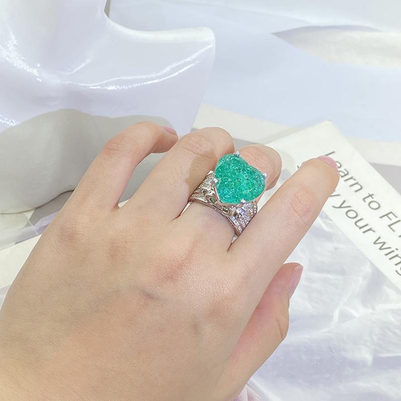 Elegant Emerald Heart Zircon Women's Ring Geometric Shape Couple Ring Wedding Anniversary Gift Luxury Cocktail Party Jewelry Exquisite Women's Jewelry