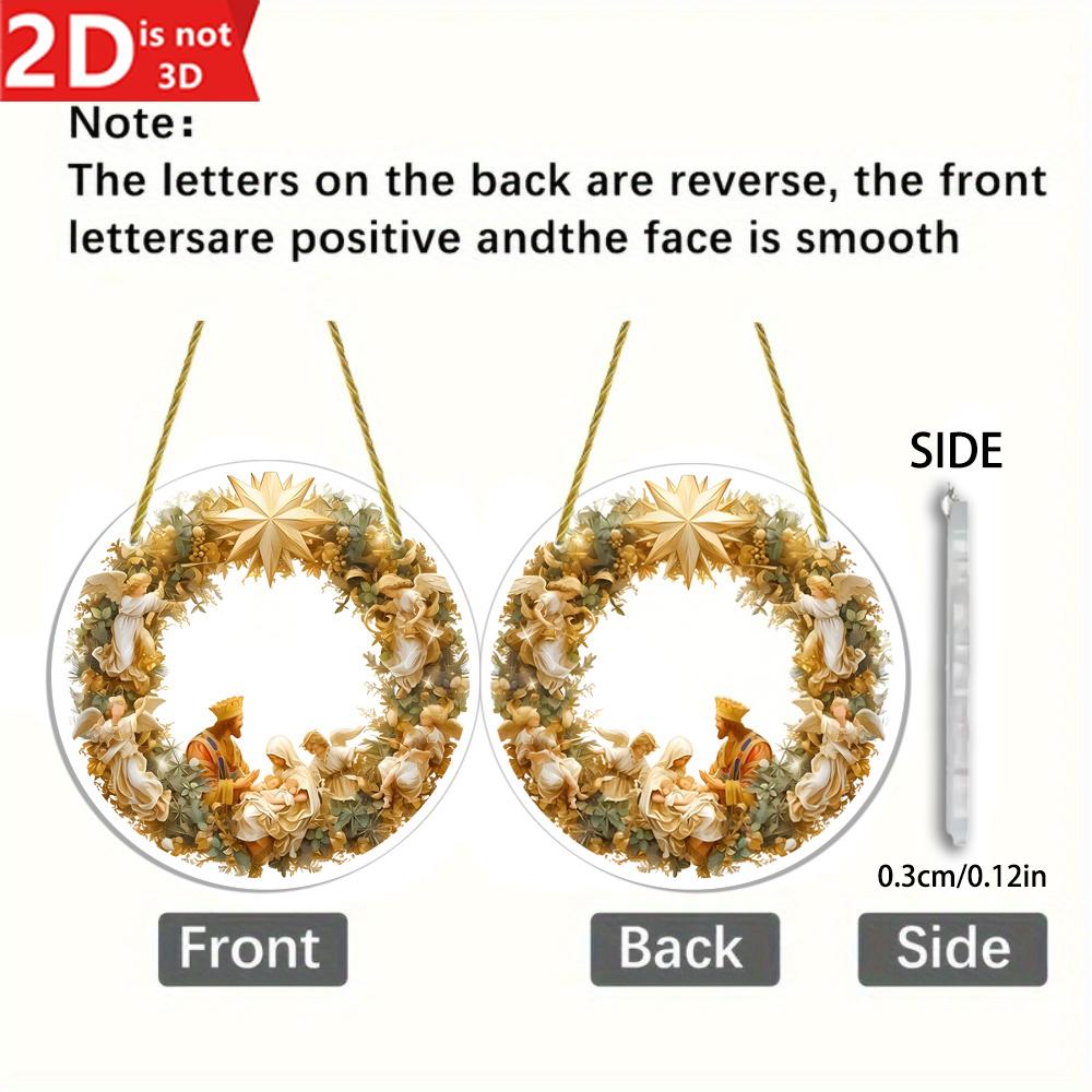 2D Nativity Scene Hanging Ornament. Transparent Circular Pendant for Home, Garden & Window Decor.