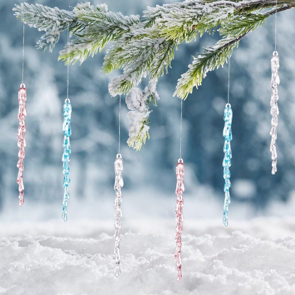 Transparent Acrylic Snowflakes Shatterproof Icicle Pendants Ice Strip Xmas Tree Ornaments New Year
