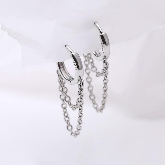 Real 925 Sterling Silver Double Layer Tassel Hoop Earrings For Women Ins Popular Cold Style Women Fashion Jewelry Flyleaf New