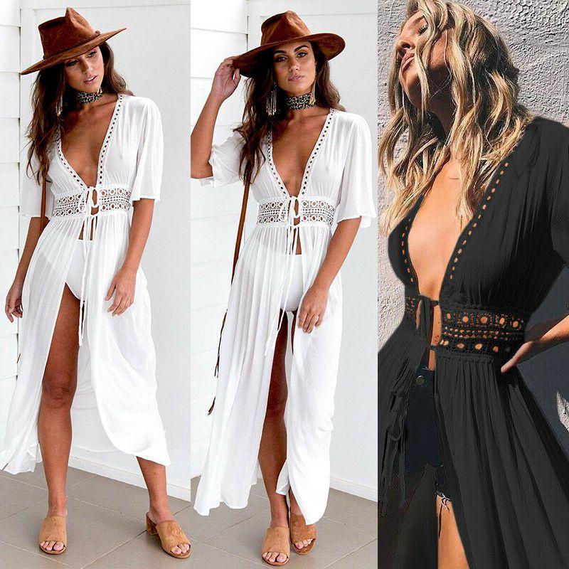 Lace Crochet Womens Bikini Beachwear Cover Up Beach Dress Summer Bathing Kaftan