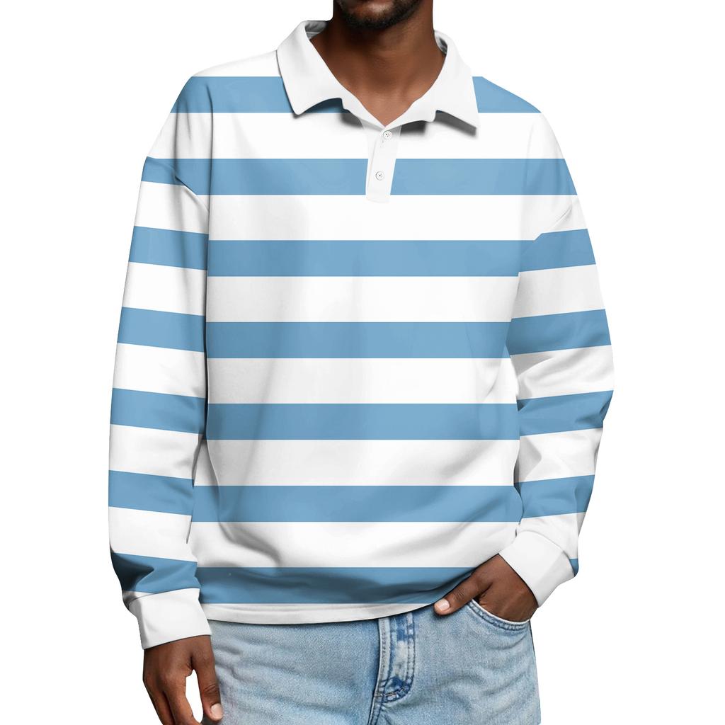 Men's Casual Striped Print Button-Up Long-Sleeve Tops