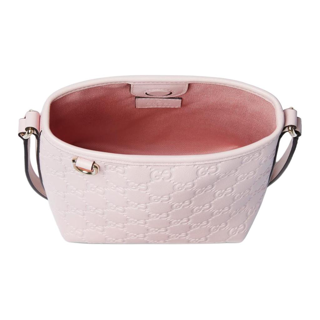 Gucci GG Emblem Mini Bucket Bag Women Shoulder Bag Gold Pink 847090-AAFDV-5734