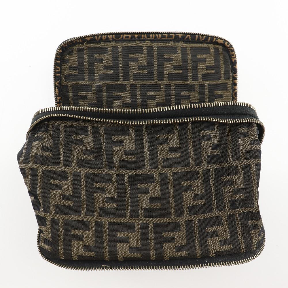 FENDI Folding vanity Pouch Zucca Brown Nylon canvas Women Used