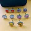 Fashionable Temperament Coconut Round Princess Queen's Imitation Zircon Stud Earrings Jewelry Sunflower Colored Zircon Full Diamond Stud Earrings