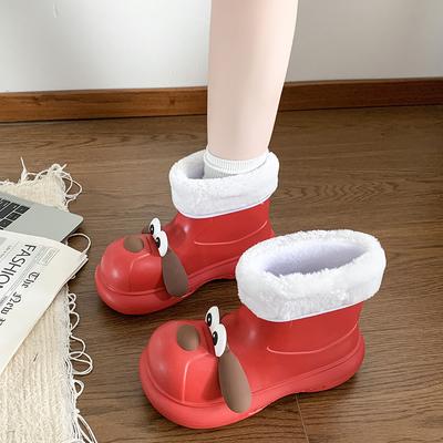 Милые мультяшные хлопковые ботильоны до щиколотки с ЕВА подошвой 'Собачка', женские, зима 2025, теплые, с коротким плюшем, дождевые сапоги, мягкая подошва, нескользящие, водонепроницаемые ботильоны