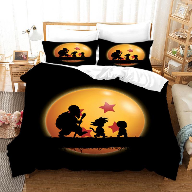 3D Cartoon Anime Digital Printing Dragon Ball Peripheral Bedding Duvet Cover Three Piece Set Decorative Bed Sheet Pillowcase