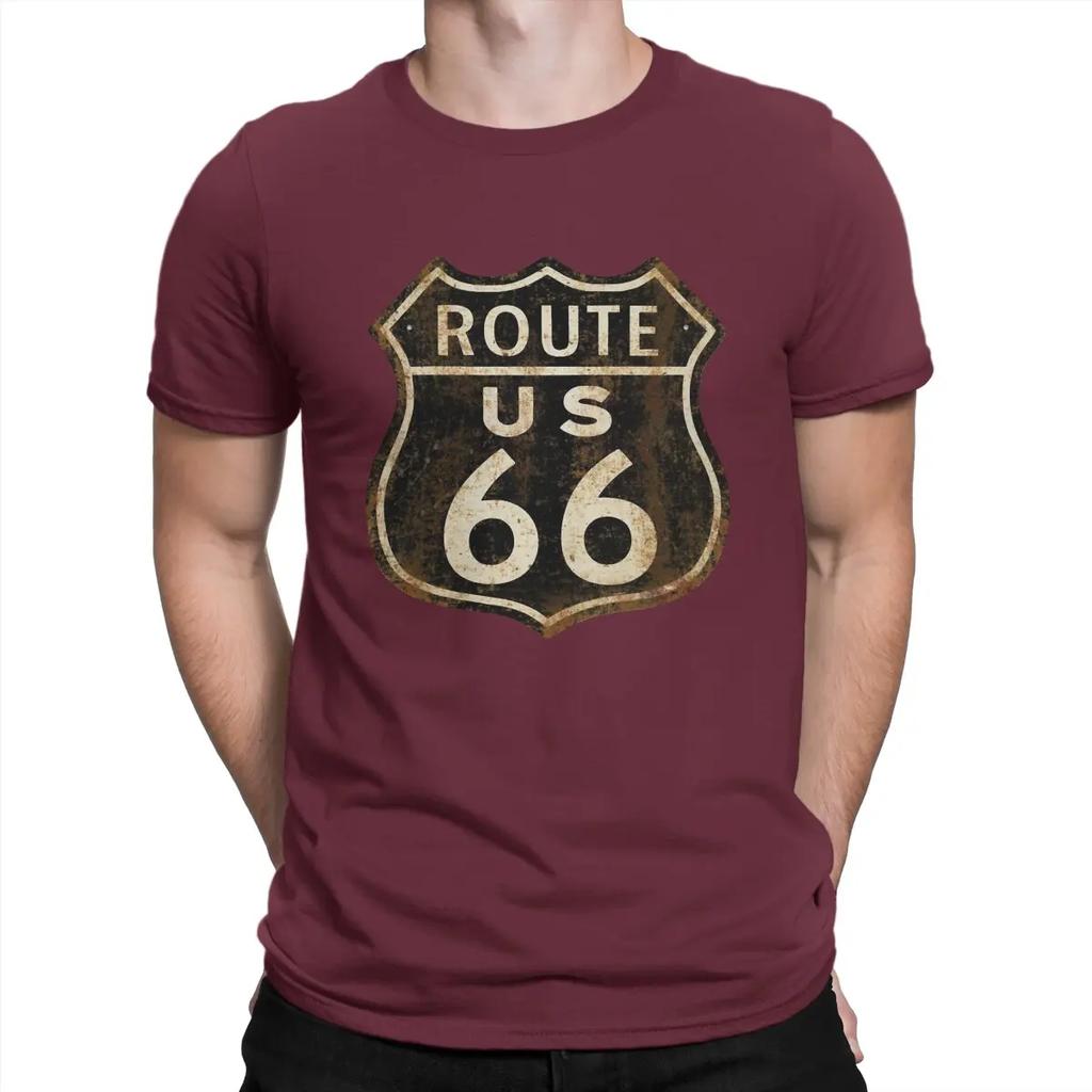 Famous Highway T Shirts Men's 100% Cotton Awesome T-Shirts Crew Neck Vintage 66 Route Tee Shirt Short Sleeve Clothing Gift Idea