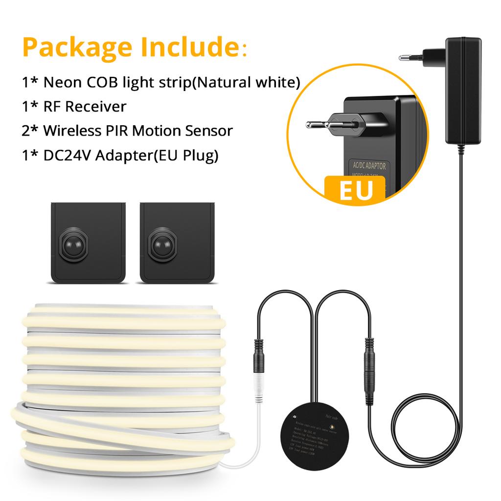 Вход Лестничный Коридор Умная Ночная Подсветка Лента 24В Сплошной Силикон COB LED Неоновая Лента Устанавливается Где угодно Портативный Датчик Движения PIR