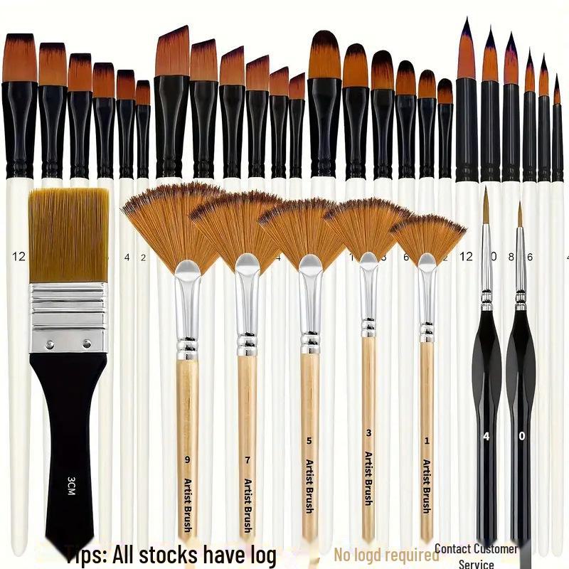 Set of 6 Cross-border Nylon Hair Oil Painting Brushes with Multiple Heads, Pearlescent White Handle, Ideal for Watercolor and Acrylic Art