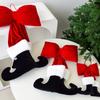 Black Boot Velvet Bow Christmas Ornaments Festive Wall Hanging Decoration for Tree Soft Plush Holiday Accents