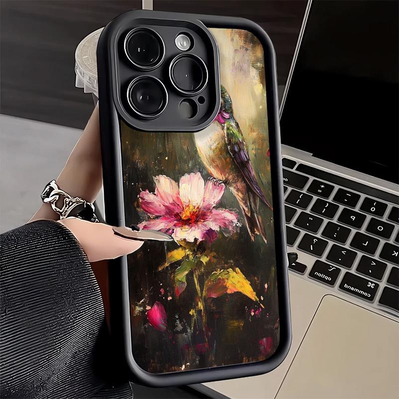 Чехол для телефона iPhone 17 Air 16E 15 16 Pro Max Стиль масляной живописи Птица Чехол 14 Plus 13 12 Mini Мягкий силиконовый чехол Fundas