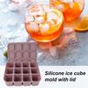 Silicone Ice Cube Tray with Lid BPA-Free Flexible Ice Mold for 12 Cubes Space-Saving Stackable Easy Release Square Ice Mold