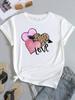 (Asian Size) Women Leopard Love Heart Trend Cute Short Sleeve Fashion Tee Top Clothing Print Lady Casual Tshirt Female Graphic T-shirts