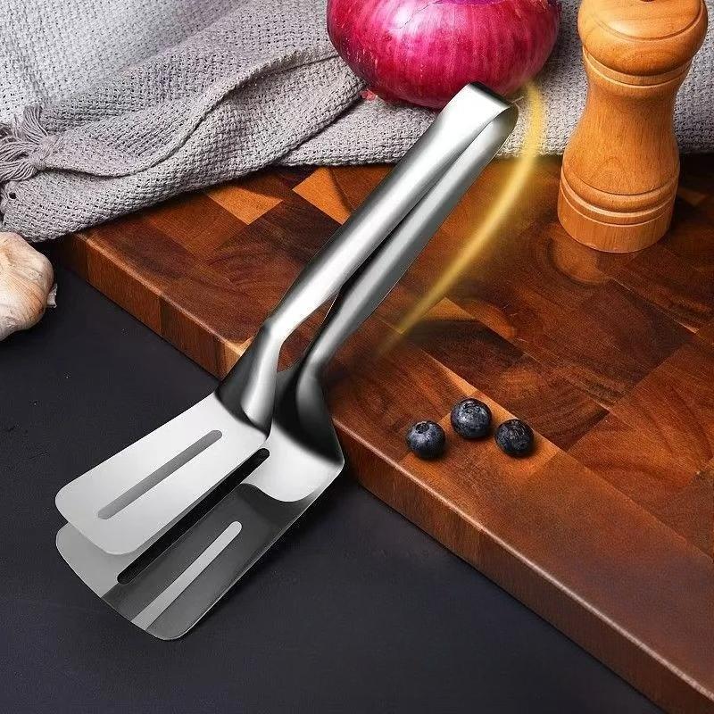 Food Grade 304 Stainless Steel Tong Non-Slip Grip Heat Resistant Fish BBQ Multi-Purpose Kitchen Turner Tool