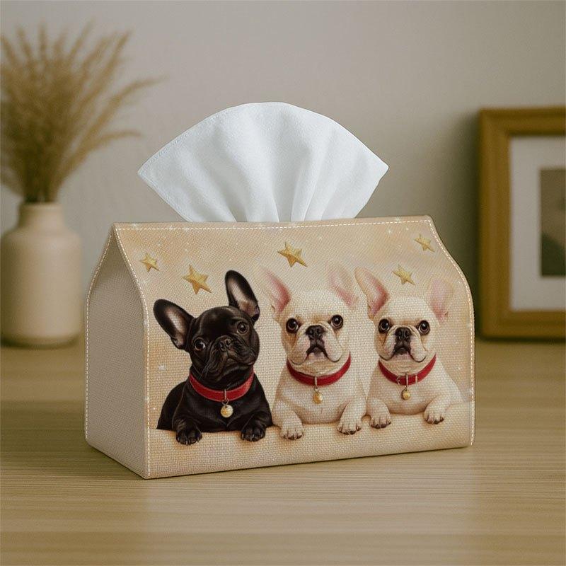 2D Flat 1pc Adorable Cartoon Animal Decorative Bulldog Puppy Artwork Tissue Holder with Storage Organizer for Home, Kitchen, Vehicle, Spill-Proof & Ea