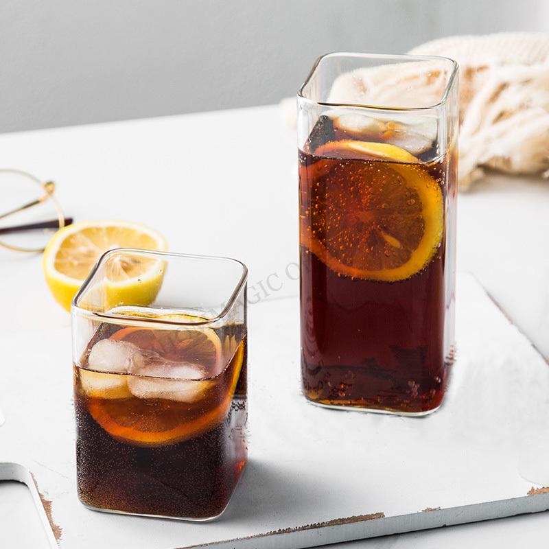 6/4/2/1Pcs Square Glass Cup Coffee Mug Heat-Resistant Water Cups Transparent Tea Mug Cup for Drinking Milk Beertea Juice Dessert