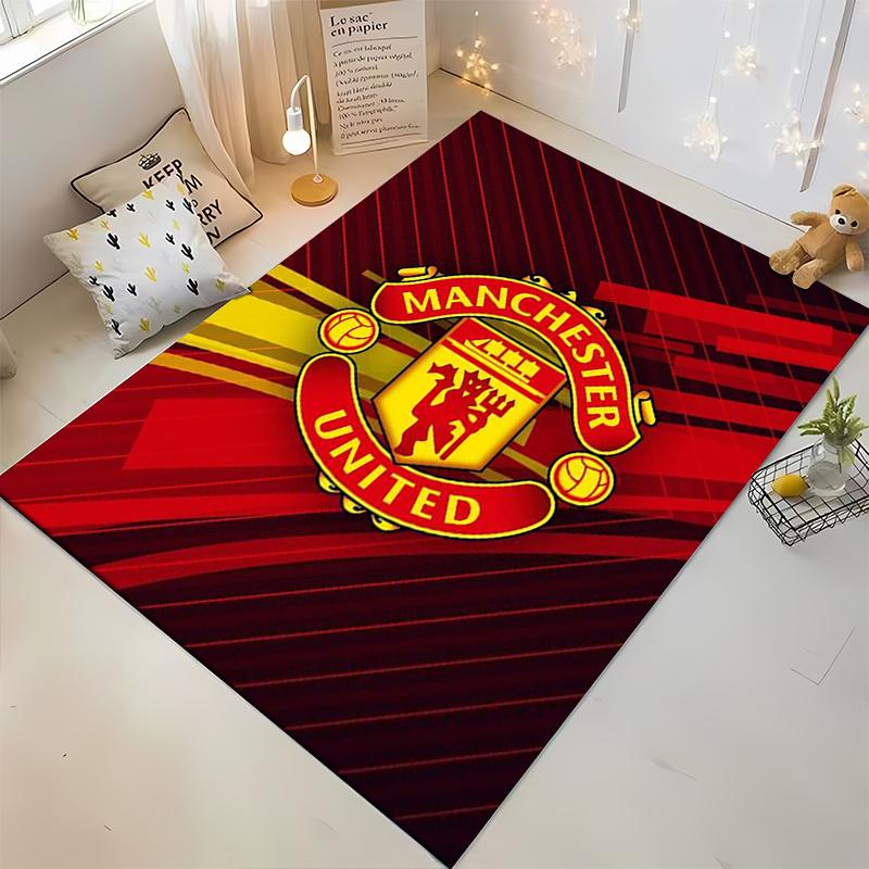 Manchester United Logo on Red Background Rug Non-slip rug suitable for living room and bedroom sofas.