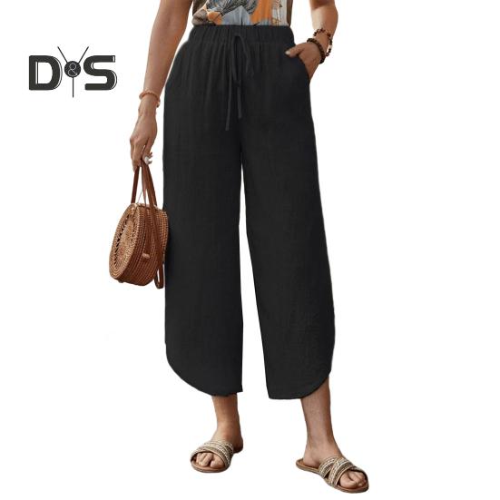 Женские брюки, регулируемые, с эластичной резинкой на талии, повседневные брюки, однотонные, широкие, свободные брюки, повседневная одежда