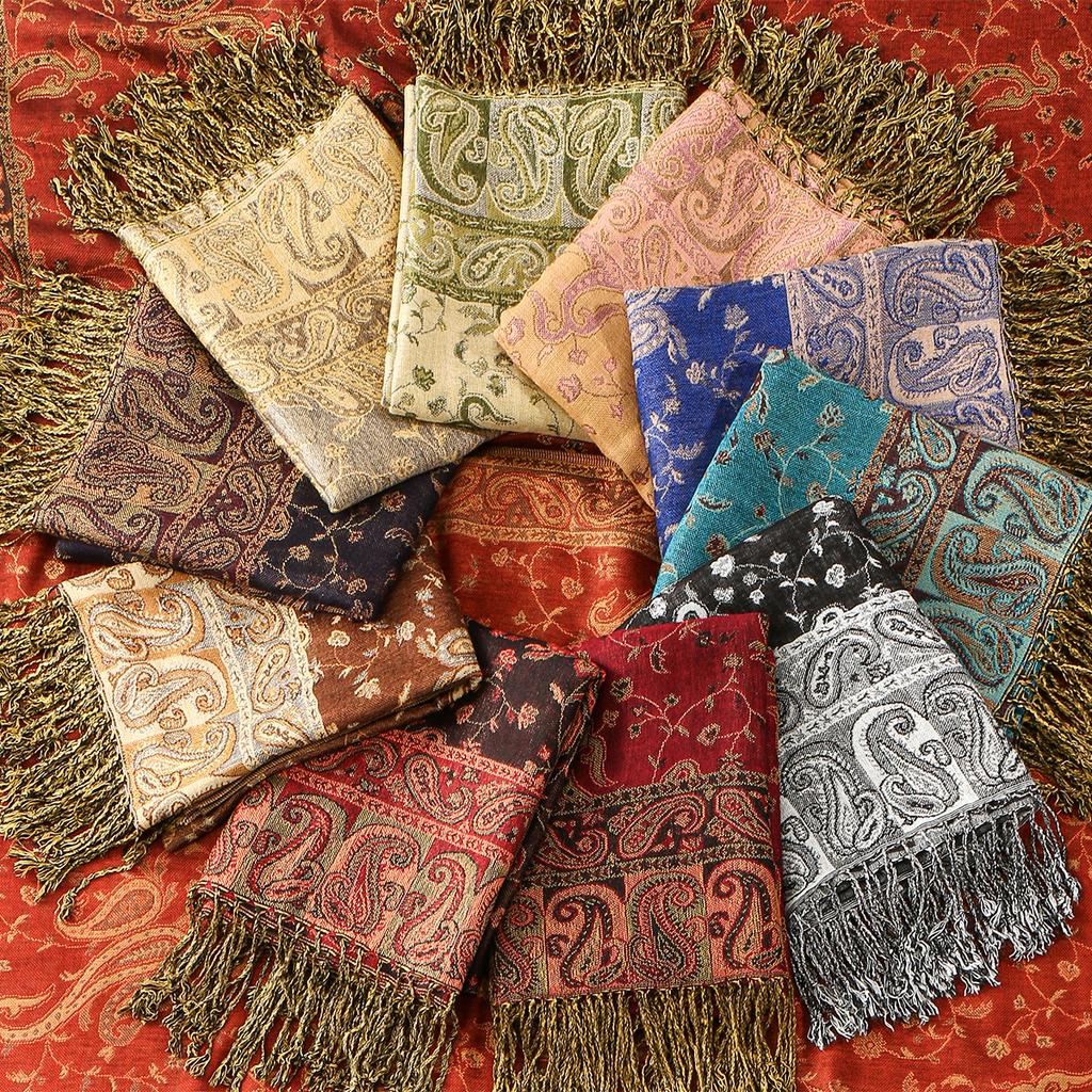 New Thick Cashew Print Hijab Scarf Shawl Wrap Paisley Pashmina Jacquard Stoles Vintage Headscarves Printed Cotton Tippet Tassel