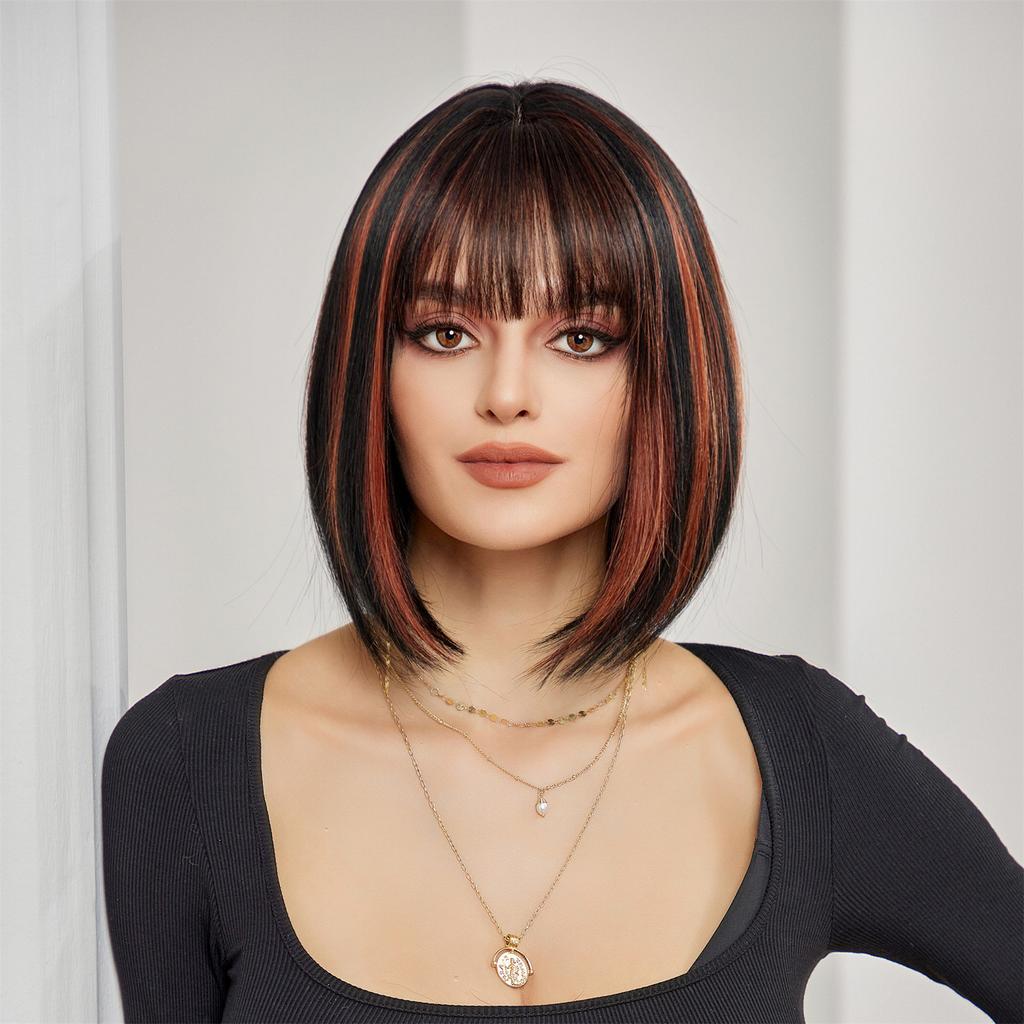 Постепенный переход серого цвета Бобо Голова Длина до плеч Парик Короткие волосы Полный капюшон