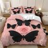 3pcs Pink Floral Butterfly Pattern Duvet Cover Set, 1 Duvet Cover+2 Pillowcases, Coreless. Soft and Comfortable Bedding Set