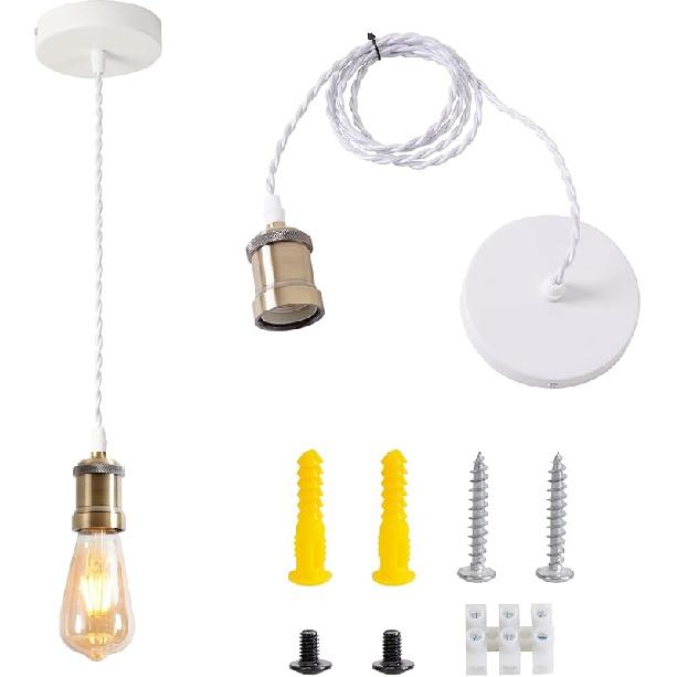 Plug in Pendant Light Cord hanging light kit with dimmer switch,Farmhouse Hanging Lights19.69 ft power cord length,Hemp Rope Plug in black Hanging