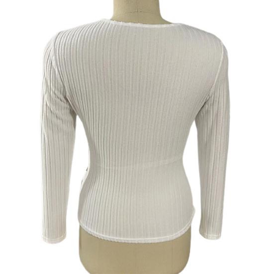 Женские осенние однотонные топы с глубоким v-образным вырезом и длинными рукавами, элегантные облегающие пуловеры с декором на пуговицах, топы в рубчик