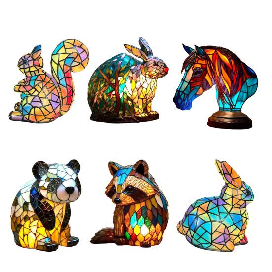 Ретро Витражная Полимерная Настольная Лампа Животное Винтажный Стиль Лампа Прикроватная в Форме Животного Маленький Декоративный Ночник для Спальни Детской Домашнего Декора