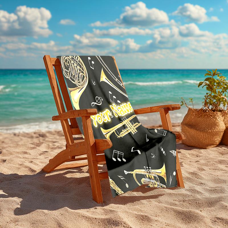 1PC Custom Name Music Instrument Collection Beach Towel Highly Absorbent And Sand-Resistant Towel for Swimming, Pool, Yoga, And Travel Lightweight