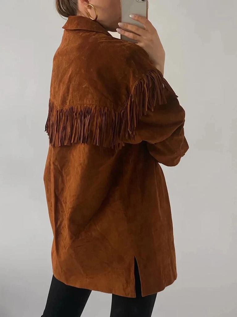 Женский дизайнерский блейзер ручной работы из натуральной мягкой замши коричневого цвета