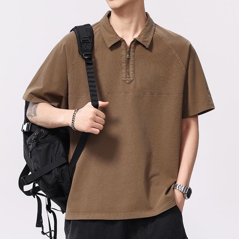 Новая летняя мужская рубашка-поло с коротким рукавом в американском ретро-стиле, мужская рубашка с коротким рукавом свободного кроя