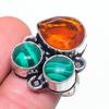 Малахит, Цитрин Ручной работы Ювелирное изделие из серебра 925 пробы Кольцо Размер 8 Z5t93