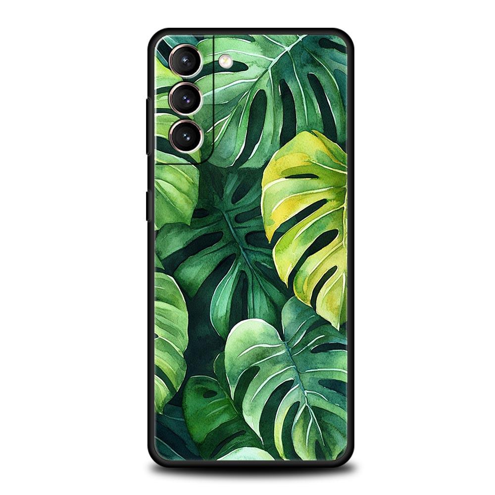 Чехол для телефона Monstera Green с листьями для Samsung Galaxy S26 Ultra S25 Plus S24 FE S23 S22 5G S21 S20 Черный Мягкий