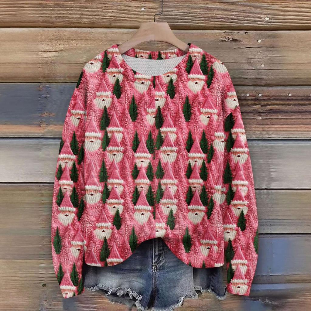 Женский рождественский свитер Милый забавный рождественский свитер Осень и зима Свитер с длинным рукавом вязаный