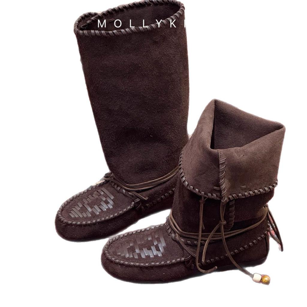 Retro Tassel Strap Western Boots 2025 Autumn New Leather Slim Boots Can Be Folded Stack Boots Martin Boots