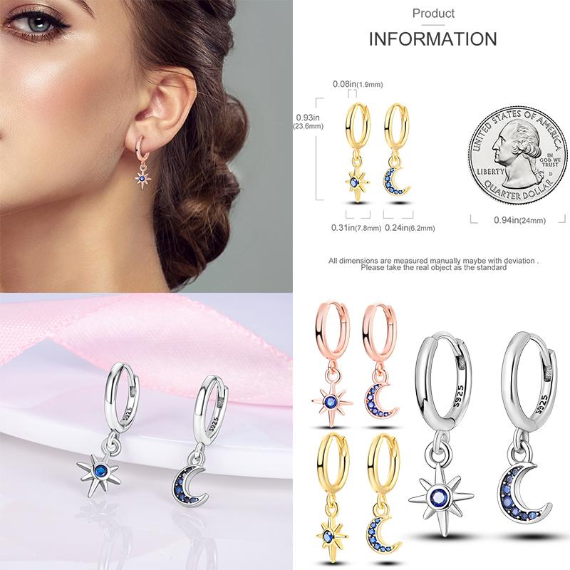 New 925 Sterling Silver Earrings for Women Luxury Rose Gold Color Heart Star Moon Earrings Fine Birthday Wedding Jewelry Gifts