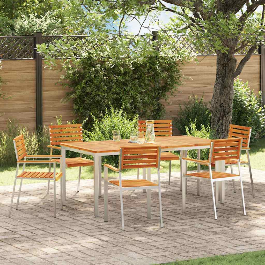 Garden Chair 6 pcs Solid Acacia Wood and Stainless Steel