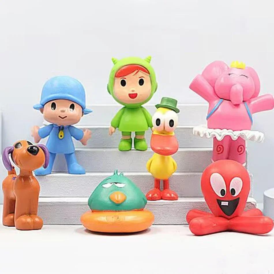 7Pcs/Set Pocoyo Animal Toy Bird Duck Elephant Doll Model Scene Ornaments Anime Cartoon Cute Pvc Figures Toys