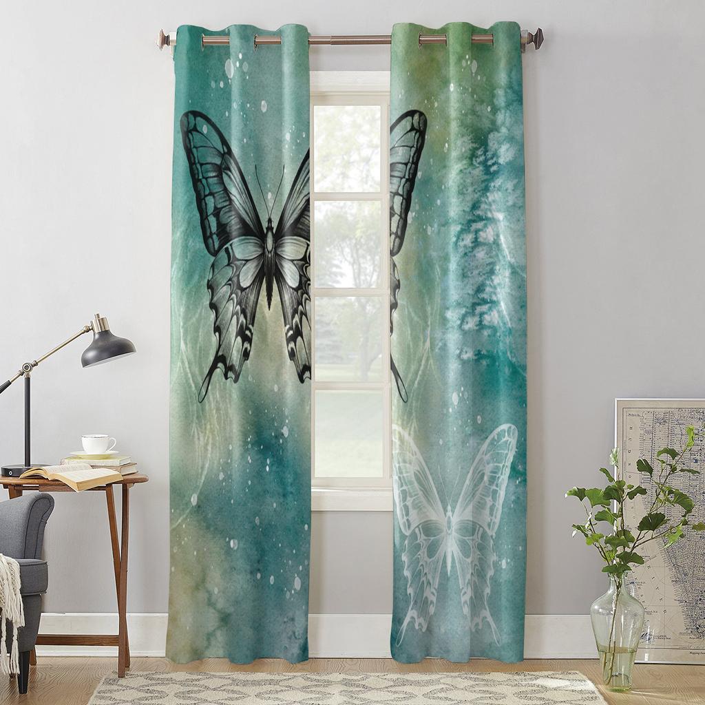 Градиентные шторы с точками-бабочками для спальни, гостиной, оконные шторы, жалюзи, кухонный домашний декор, драпировки