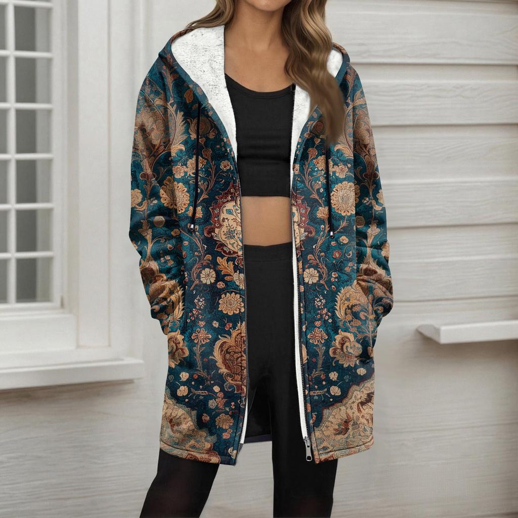 Женская модная флисовая куртка-худи свободного кроя на молнии с градиентным принтом